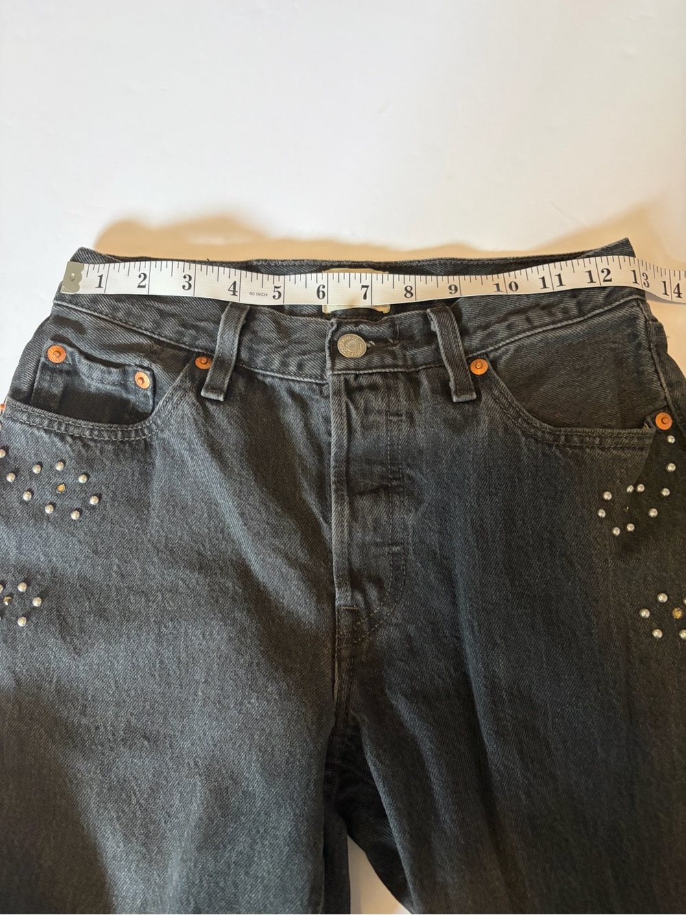 Levi’s Premium 501 '90s Bejeweled Studded Rhinestone Jeans women’s size 24x30. - Picture 8 of 16
